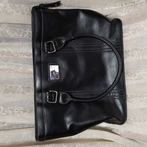 Franklin Covey Large Black Leather Tote Travel Bag